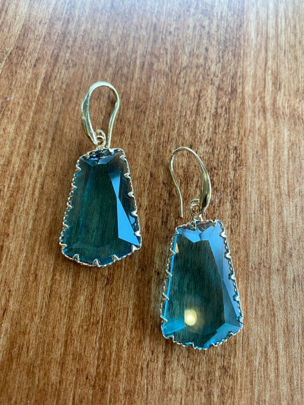 Gold-Trim Teal Faceted Drop Earrings - Women's Jewelry